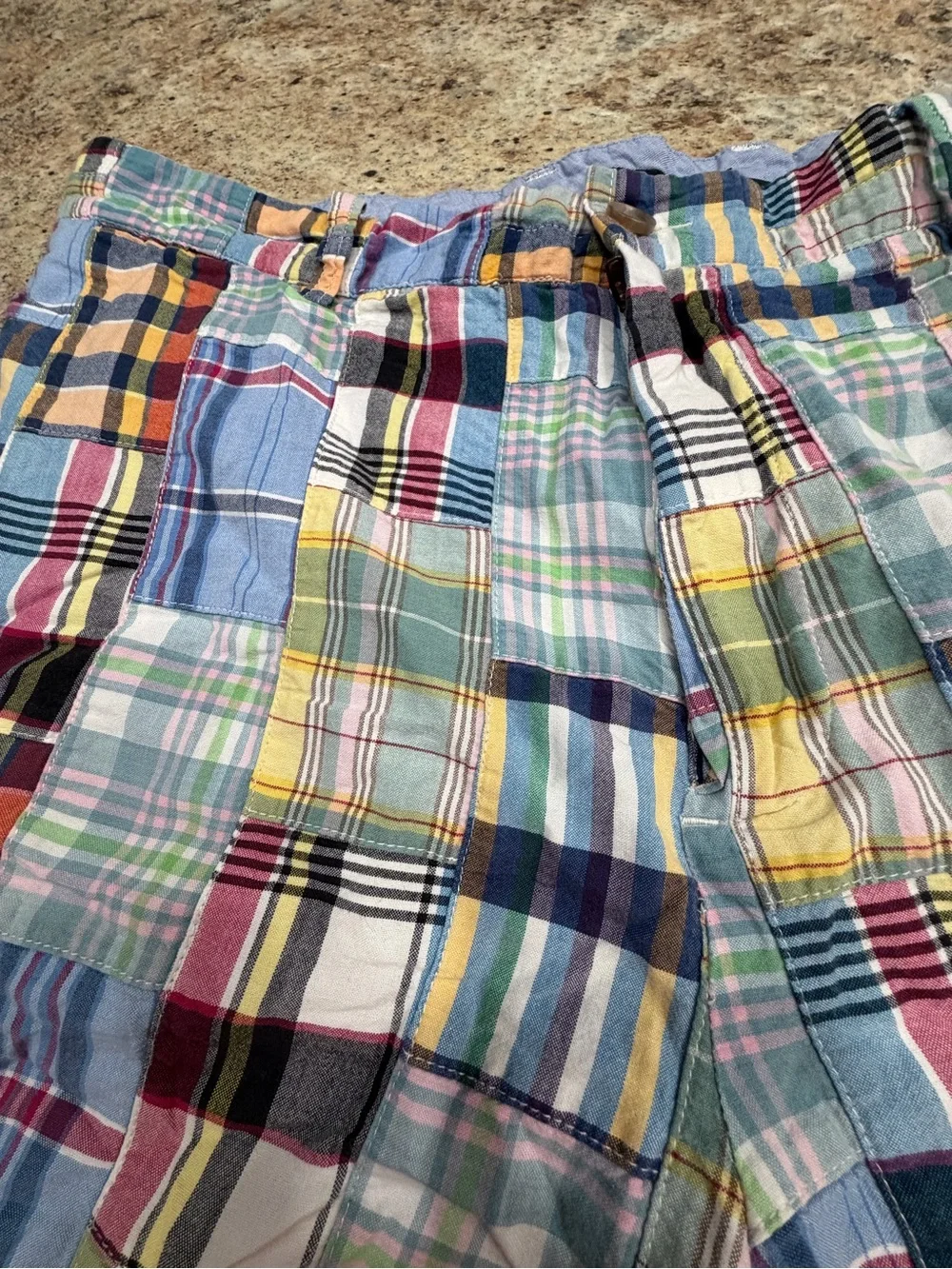 Vintage j.Crew Madras Multi-Color Plaid Patchwork Men’s Shorts Size 36